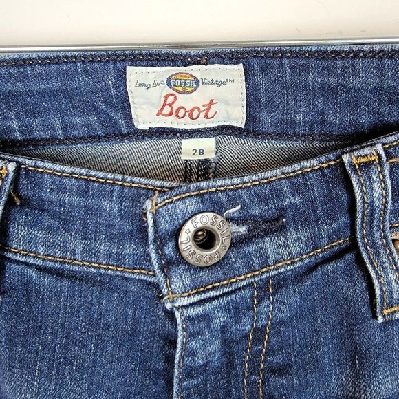 Fossil Vintage Indigo Blue Stretch Low Rise Boot Cut Jeans Women's Size 28 - Picture 10 of 12